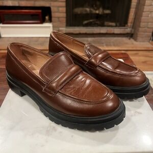 Madewell Brown Leather Penny Loafers Lug Sole Womens Size 8 Chunky Gorp Core EUC